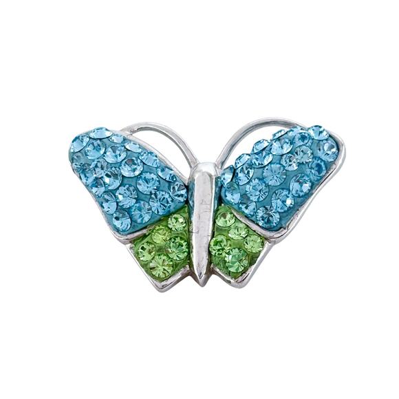 Vintage Sterling Silver 925 Blue Green Crystal Butterfly Pendant - Picture 3 of 7